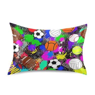 Imagem de Bolas esportivas coloridas bolas de basquete fronhas de cetim para impressão de arte de cabelo resfriamento padrão queen king fronha de cama travesseiro cuidados com a pele tamanho padrão 66 cm x 50