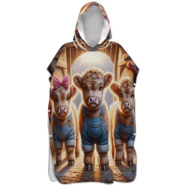 Imagem de Joisal Highland Cow Farmhouse Surf Poncho Trocador para Adul Toalha de Natação com Capuz Bonito Poncho Masculino Absorvente com Capuz