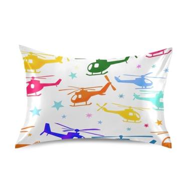 Imagem de Helicóptero colorido estrelas brancas rei queen fronha padrão fronhas de cetim engraçado resfriamento para cabelo e pele tamanho king size 101,6 cm x 50,8 cm