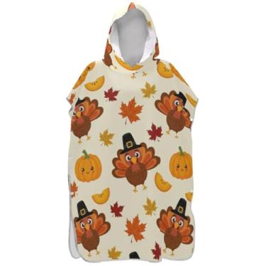 Imagem de Joisal Poncho de surf de outono com desenho animado peru para adultos trocador com capuz toalha de banho bonito absorvente ponchos de praia para homens