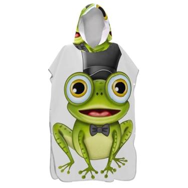 Imagem de TSENQUE Cute Frog Green Cartoon Surf Poncho Adultos Trocando Roupão de Secagem Rápida Unissex Adulto Poncho com Capuz Toalha de Banho com Capuz Praia