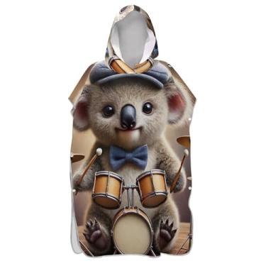 Imagem de TSENQUE Poncho de surf para adultos trocador com capuz toalha de natação vestível homens mulheres poncho com capuz fofo arte coala animal