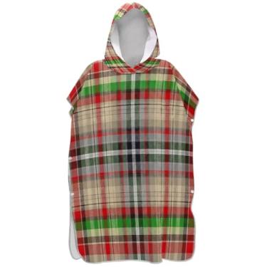 Imagem de Joisal Roupão de mudança de poncho de surfe para adultos toalhas de banho com capuz coloridas linhas xadrez vintage poncho masculino com capuz