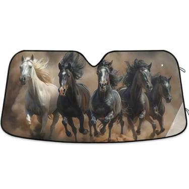 Imagem de Guarda-sol personalizado com estampa de cavalos selvagens para para-brisa de carro bonito protetor solar universal dobrável de caminhão para para-brisa dianteiro de carro M, 139,7 cm x 70,1 cm