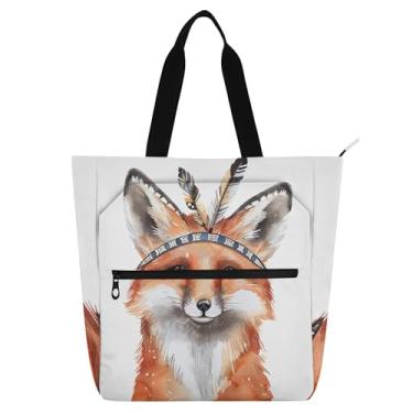 Imagem de Sacolas femininas de penas indianas de raposa em aquarela para trabalho, faculdade, escola, bolsas reutilizáveis, presente para amantes de livros