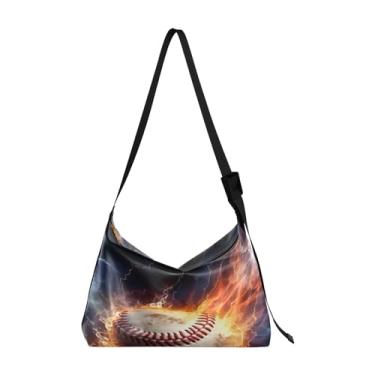Imagem de Bolsa Hobo de Ombro Leve de Basquete com Fogo e Água, Bolsa Feminina de Couro Transversal, Bolsa tiracolo Vegana, Bola de beisebol Through the Air With Fire-2, One Size