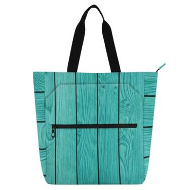 Imagem de Sacola feminina turquesa de madeira para trabalho, bolsa escolar de lona com zíper, bolsas reutilizáveis, presente para amantes de livros