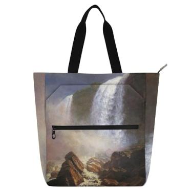 Imagem de Bolsa feminina Bierstadt Albert Falls para trabalho, lona, escola, com zíper, bolsas médias, presente para amantes de livros