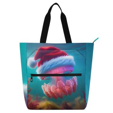 Imagem de GAIGEO Bolsa de Natal com estampa floral e zíper para crianças e mulheres com estampa floral de água-viva de Natal