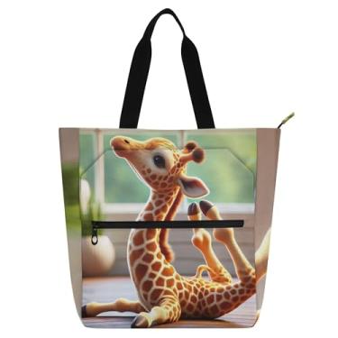 Imagem de GAIGEO Linda bolsa feminina de girafa para ioga, para trabalho, lona, praia, livros, zíper, mensageiro, presente para amantes de livros