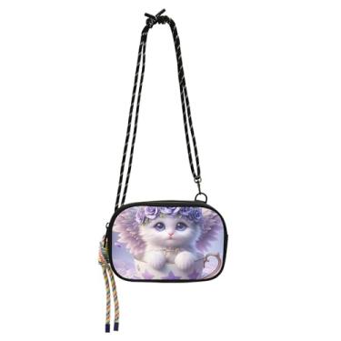 Imagem de TSENQUE Bolsa feminina pequena bolsa transversal bolsas para celular leve gato fofo anjo gatinho floral bolsas de ombro bolsas de ombro