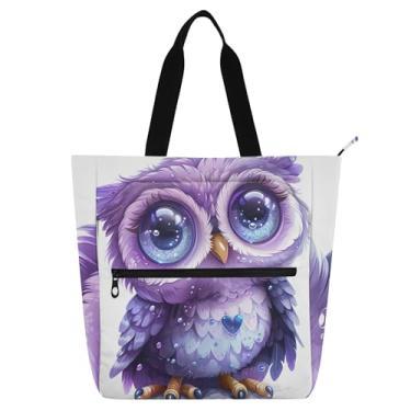 Imagem de Lindas bolsas de trabalho com desenho de coruja roxa para mulheres, bolsas de lona para faculdade, escola, mensageiro, livros, presentes