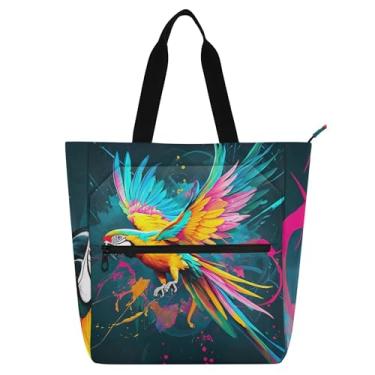 Imagem de GAIGEO Bolsa feminina colorida com respingos de pintura de papagaio bolsa de trabalho de lona bolsa escolar universitária bolsa feminina infantil com compartimentos