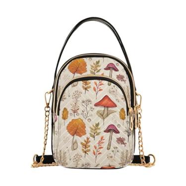 Imagem de Duas bolsas transversais femininas para filhotes e bolas de beisebol francesas, bolsas de viagem transversais, bolsas transversais para mulheres, Motivos de outono com folhas e cogumelos - 2, One Size