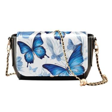Imagem de GAIGEO Bolsa tiracolo feminina de couro de flor azul e branca, bolsa transversal para mulheres, bolsa de ombro média, Borboletas azuis em branco-3, One Size