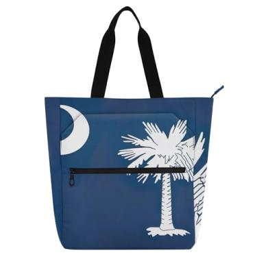 Imagem de GAIGEO Bolsa sacola para livros com bandeira do estado da Carolina do Sul, para crianças, mulheres, escola, trabalho, médio, com zíper, ombro, lona, utilitário
