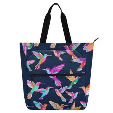 Imagem de GAIGEO Sacola colorida de beija-flores para mulheres, crianças, com zíper, livro escolar, trabalho, viagem, bolsa utilitária