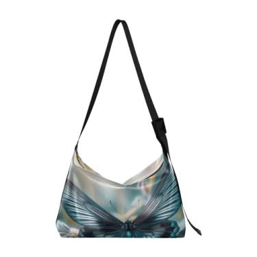 Imagem de Bolsa tiracolo de couro vegano estilo tribal com marrom e preto, bolsas transversais de couro Hobo para mulheres, Borboleta preta brilhante, One Size