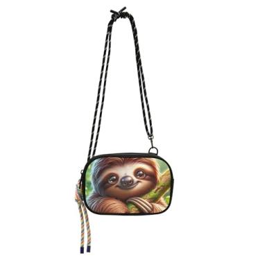 Imagem de TSENQUE Bolsa transversal feminina pequena de viagem bolsa de ombro engraçada fofa para celular carteira fofa preguiça