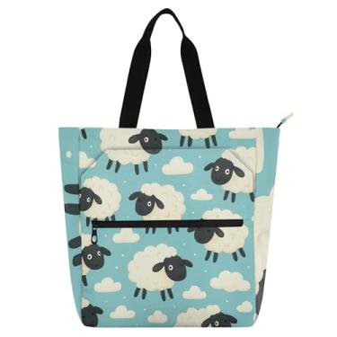 Imagem de Linda sacola feminina de trabalho azul de ovelha com estampa de desenho animado com zíper, bolsas femininas infantis, presentes para amantes de livros