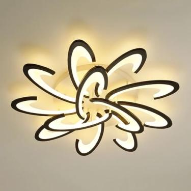 Imagem de Luminária de teto em formato de flor com 12 lâmpadas, 90 cm (35,4"), dimerizável, moderna, com controle remoto, LED, ideal para quarto, sala de estar e sala de jantar.