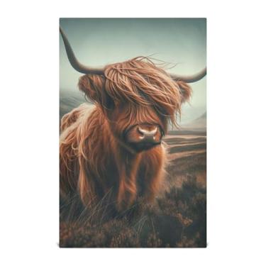 Imagem de Joisal Cute Highland Cow Print Toalha de mão de chá toalhas de prato fofas para cozinha pratos de lavagem decorativos absorventes de secagem rápida 45 x 71 cm, pacote com 6