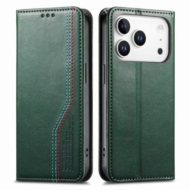 Imagem de LYJSMGZ Capa carteira flip para iPhone 17 Pro Max/Air/17 Pro/17, compartimentos para cartões, pulseira à prova de choque, capa de negócios de grande capacidade, verde, Z Fold 7
