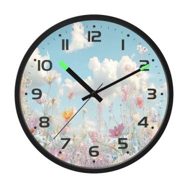 Imagem de SEHANY Herb Wildflower Relógio de parede silencioso sem tique-taque relógio redondo operado por bateria 30 cm controle de som luz noturna relógios de parede para sala de estar, cozinha, quarto