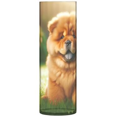 Imagem de Vaso cilíndrico para cachorro fofo Chow Chow para flores, vasos e vasos de plástico personalizados, decoração exclusiva de casa, estética, 30 cm x 9,9 cm