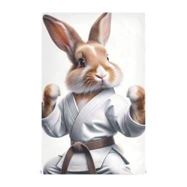 Imagem de Joisal Toalhas de chá de mão de coelho de karatê coelho fofas toalhas de prato decorativas para cozinha panos de prato absorventes 45 x 71 cm, 1 pacote