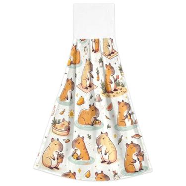 Imagem de Joitme Toalhas de mão engraçadas capivaras primavera com laço pendurado toalha de forno ultra absorvente bonito conjunto de toalhas de mão de cozinha de 2, 18,2 x 14 polegadas