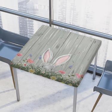 Imagem de hongjinglin Toalha de mesa quadrada para ambientes externos com borda elástica justa toalha de mesa de Páscoa limpa para decoração de cozinha para mesas de 117 x 117 cm Z (175)