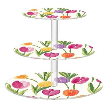 Imagem de Suporte de cupcake de 3 níveis para festa, tulipa colorida, copo de acrílico, torre de bolo, suporte de sobremesa, mesa para servir alimentos, sanduíche