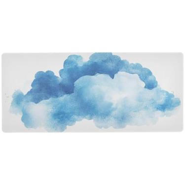 Imagem de Mouse pad azul nuvem aquarela para controle de precisão de jogos, mouse pad grande para mesa, 80 x 39,9 cm, mousepads para mesa
