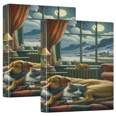 Imagem de Fichário de receitas com 3 anéis bege Sleeping Dog Cabin, comporta 200 folhas, 2 fichários de papel