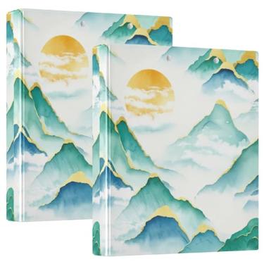 Imagem de Fichários de 3 anéis verdes em aquarela Mountains, 200 folhas, fichário de escritório com anel redondo, floral, 31,5 x 27 x 6 cm, 1 pacote