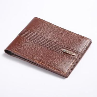 Imagem de Carteira masculina casual horizontal moderna de couro macio de grande capacidade carteira masculina carteira curta artigos de couro, Marrom, Clássico