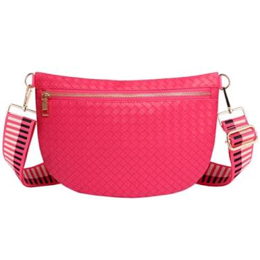 Imagem de Bolsas transversais de tecido para mulheres, cinto de couro, pochete de cintura, bolsa de ombro para mulheres, Rosa choque