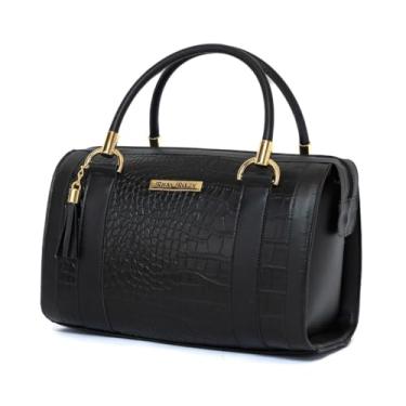 Imagem de Bolsa Baú Feminina Elegante de Mão e Alça Transversal e ombro (Preto Croco)