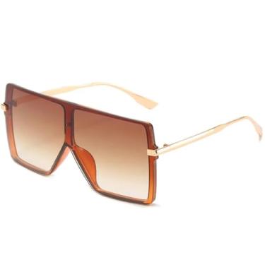 Imagem de HPIRME Óculos de armação grande e moderna para mulheres e homens, estilo retrô, modelo único, para dirigir, com proteção UV400 (lentes douradas degradê).