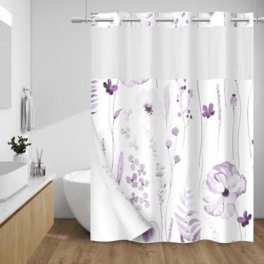 Imagem de Cortina de chuveiro WITHLOC sem gancho com forro de encaixe floral 71x