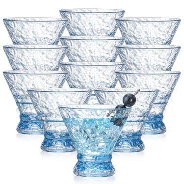Imagem de XUWAIDSGN 12 peças de copos de martini azul sem haste de 290 ml, copos de coquetel de cristal plasti copos de coquetel vintage copos de coquetel reutilizáveis Margarit copos cupê (12, azul)