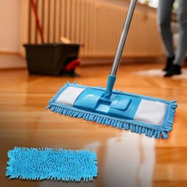 Imagem de Almofadas de esfregão reutilizáveis – 1 pacote de panos de limpeza úmidos e secos para esfregão Swiffer de 38 cm para limpeza de chão multiuso azul