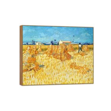 Imagem de BMZFYBS Vincent van Gogh Famosa pintura em tela de arte de parede pronta para pendurar Colheita na Provença. Imagem em moldura de madeira para decoração de sala de estar 30 x 35 cm 12 x 13 polegadas