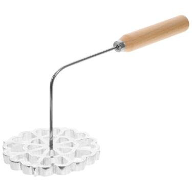 Imagem de POPETPOP Molde Bunuelos com alça: Conjunto de moldes de ferro de roseta - Kit de máquina de fazer bolos em funil para cozinha, assar e cozinhar, L