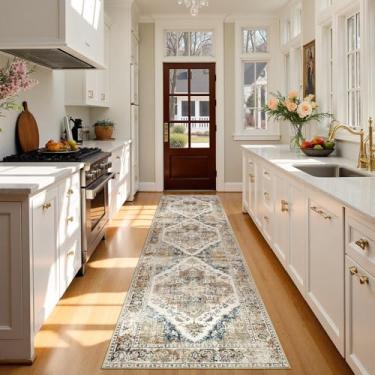 Imagem de jinchan Tapete de corredor 7 x 25 cm, estampa vintage, leve, lavável, antiderrapante, elegante retrô para corredor, tapete longo para cozinha, sala de jantar, lavanderia