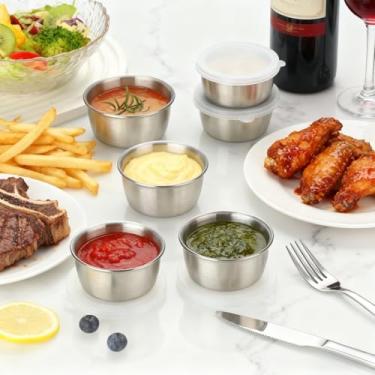 Imagem de Tigelas de molho de aço inoxidável 304 6PS recipiente capa de silicone à prova de vazamento prato de molho de salada cozinha pequenas tigelas de armazenamento