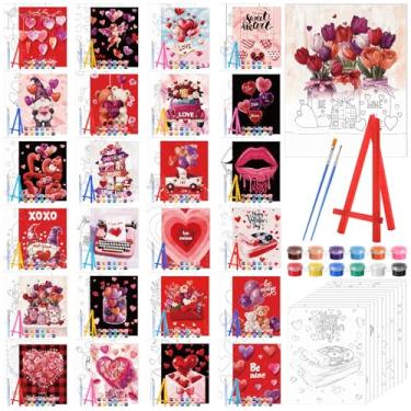 Imagem de Blosssound Pacote com 24 kits de pintura em tela pré-desenhada para pintar, pré-impressos, com cavalete, potes de tinta, pincéis, painéis esticados a granel para adultos, festa, estudante, iniciante