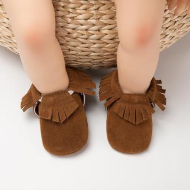 Imagem de Botas infantis com borla de caubói e sola macia antiderrapante para bebês meninas primeiro andador berço, sapatos ao ar livre, A01/marrom, 12-18 Months Toddler