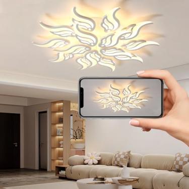 Imagem de Luminária de teto LED com design criativo de flor, dimerizável com controle remoto, moderna para sala de estar, quarto, sala de jantar e escritório (branca, 15 lâmpadas).